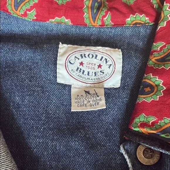 Blue and Red Jean Jacket with Decorative Trim - Picture 3 of 9